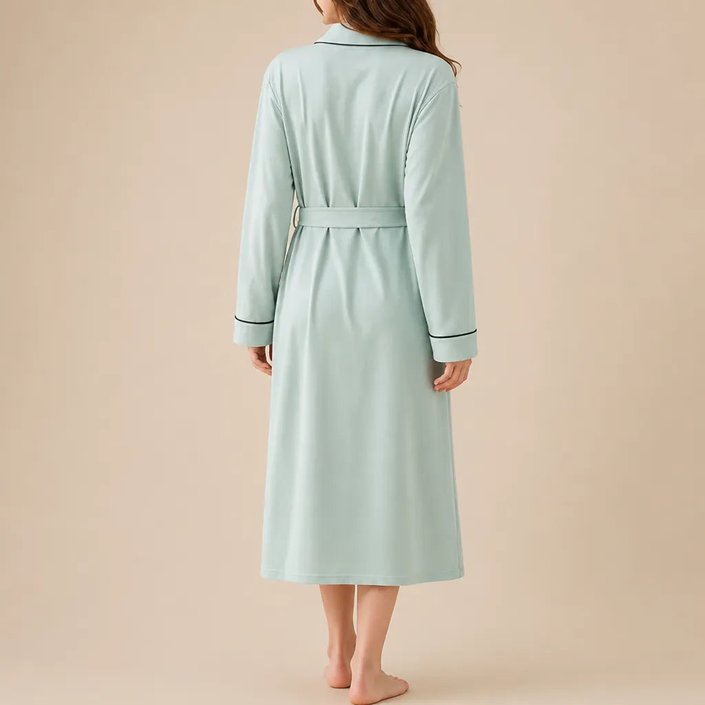 La boutique du peignoir Peignoir Coton Femme - Long à Liseré, Vert d'Eau