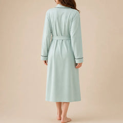 La boutique du peignoir Peignoir Coton Femme - Long à Liseré, Vert d'Eau