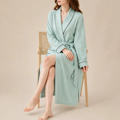 La boutique du peignoir Peignoir Coton Femme - Long à Liseré, Vert d'Eau