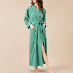 La boutique du peignoir Peignoir Coton Femme - Long à Liseré, Vert Jade