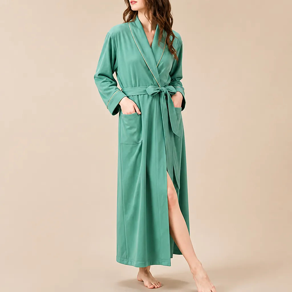 La boutique du peignoir Peignoir Coton Femme - Long à Liseré, Vert Jade