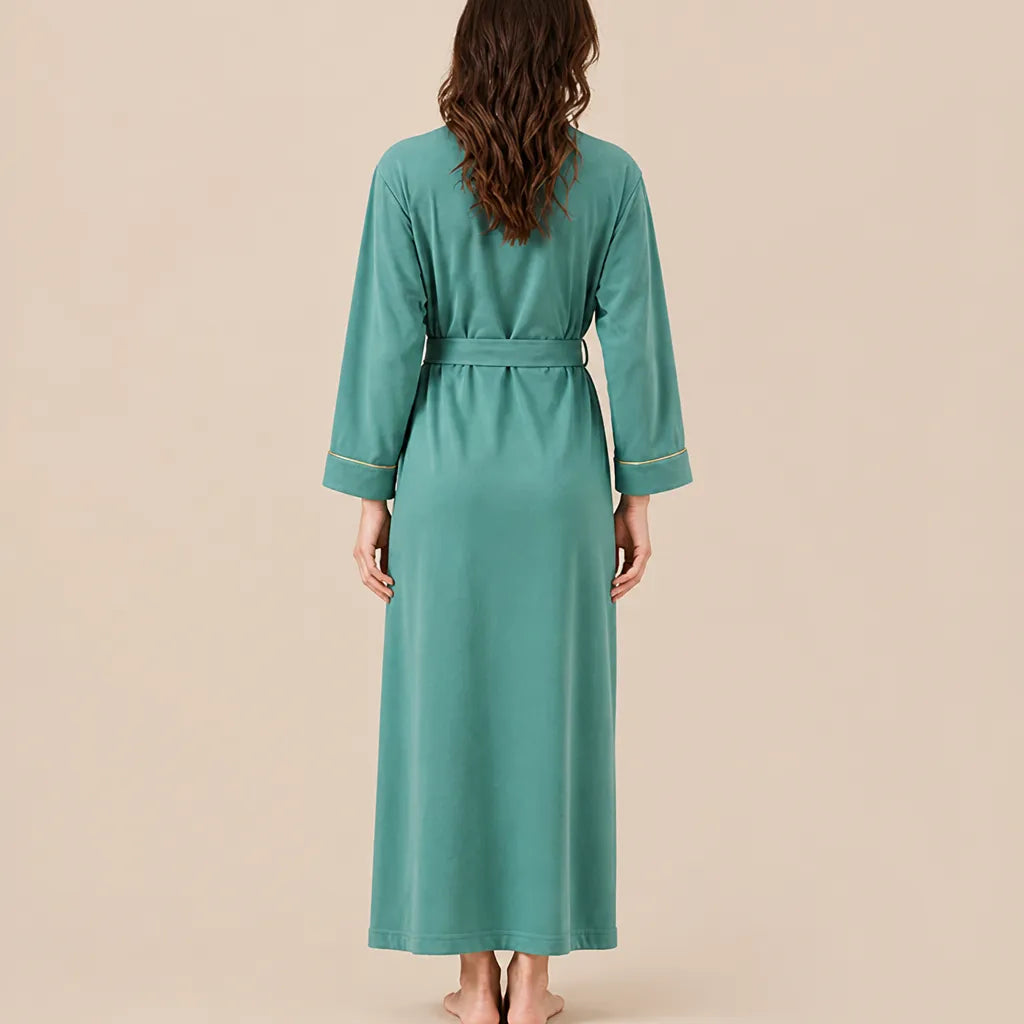 La boutique du peignoir Peignoir Coton Femme - Long à Liseré, Vert Jade