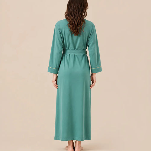 La boutique du peignoir Peignoir Coton Femme - Long à Liseré, Vert Jade