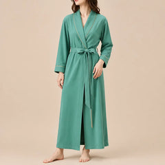 La boutique du peignoir Peignoir Coton Femme - Long à Liseré, Vert Jade