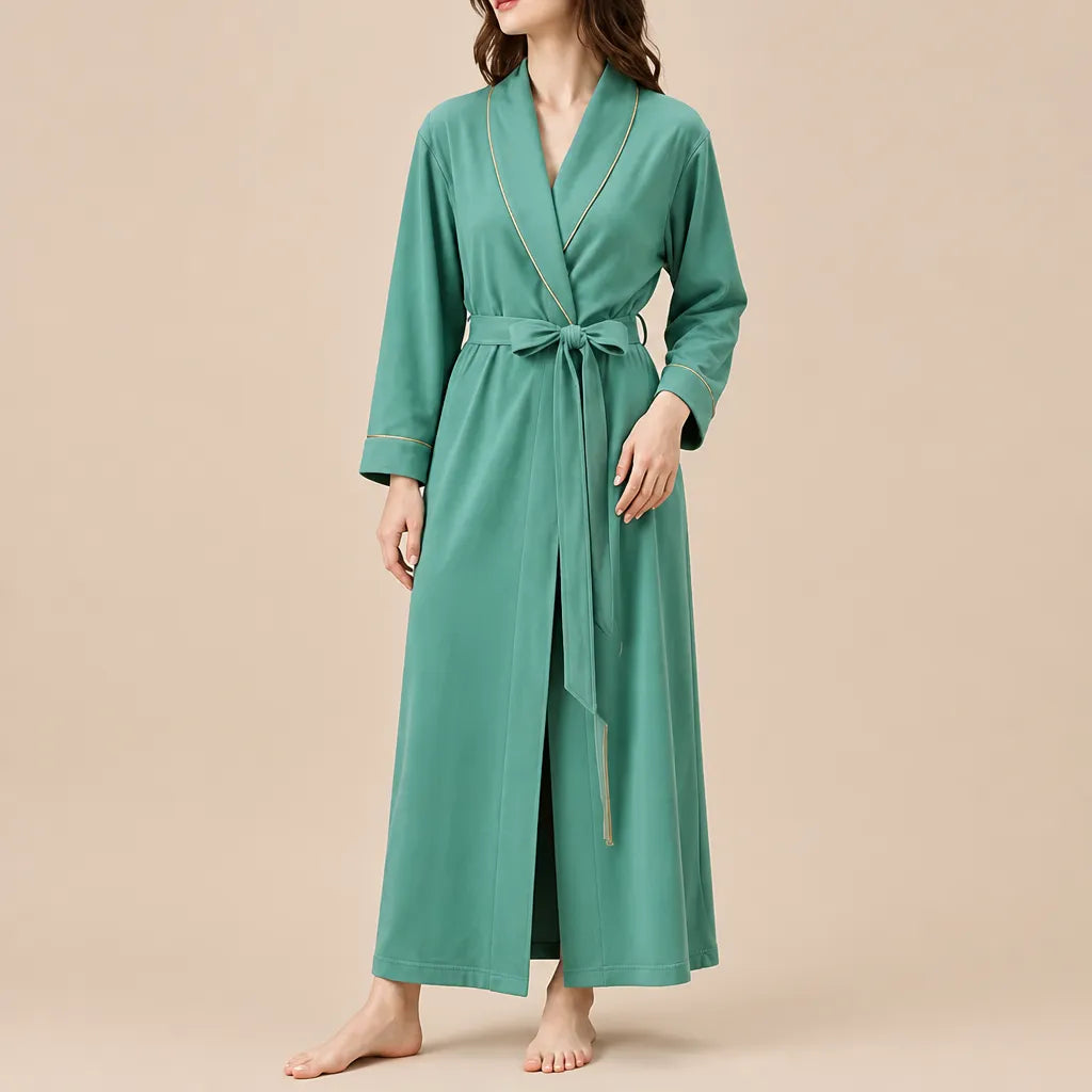 La boutique du peignoir Peignoir Coton Femme - Long à Liseré, Vert Jade