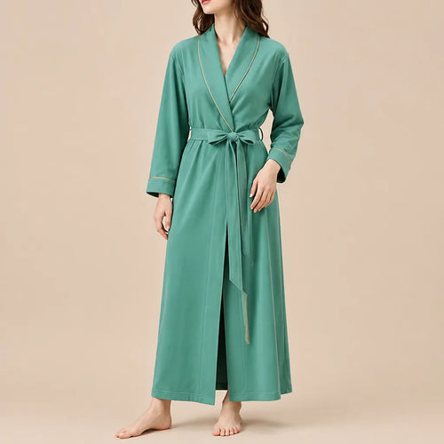 La boutique du peignoir Peignoir Coton Femme - Long à Liseré, Vert Jade