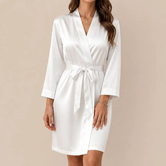 La boutique du peignoir Peignoir Court Femme - en Satin Uni, Blanc Nacré