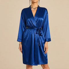 La boutique du peignoir Peignoir Court Femme - en Satin Uni, Bleu Saphir