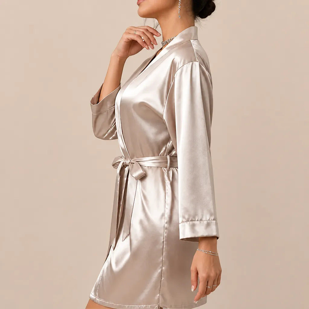 La boutique du peignoir Peignoir Court Femme - en Satin Uni, Champagne