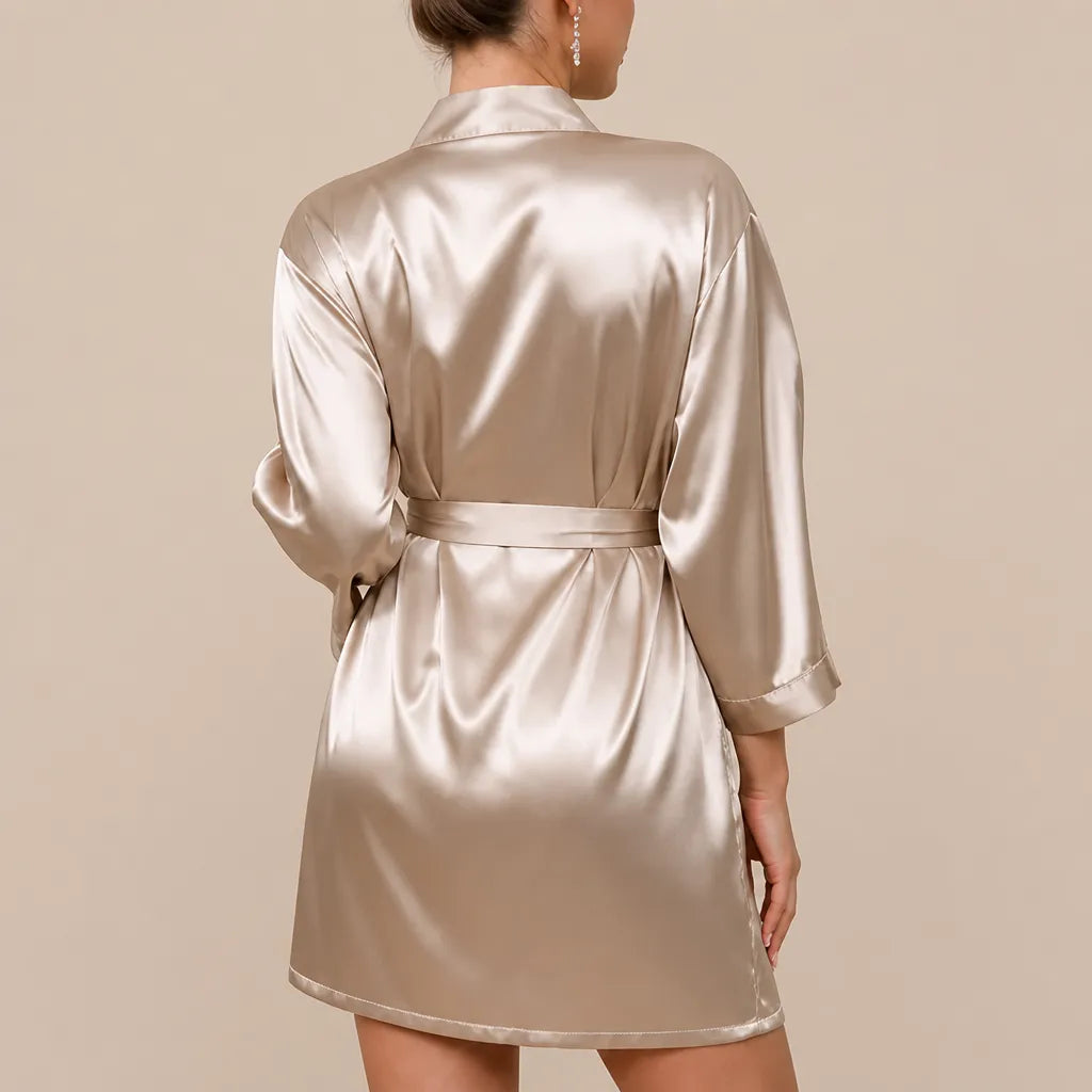 La boutique du peignoir Peignoir Court Femme - en Satin Uni, Champagne