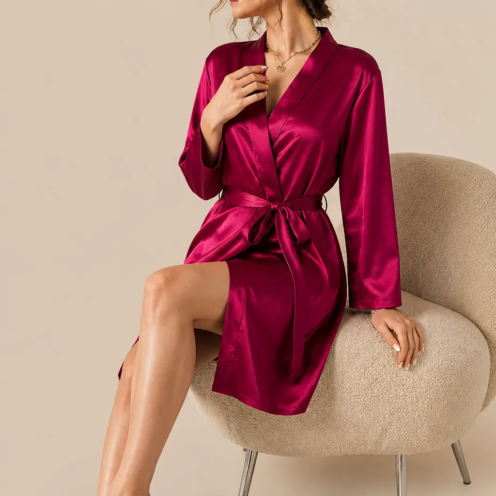 La boutique du peignoir Peignoir Court Femme - en Satin Uni, Framboise