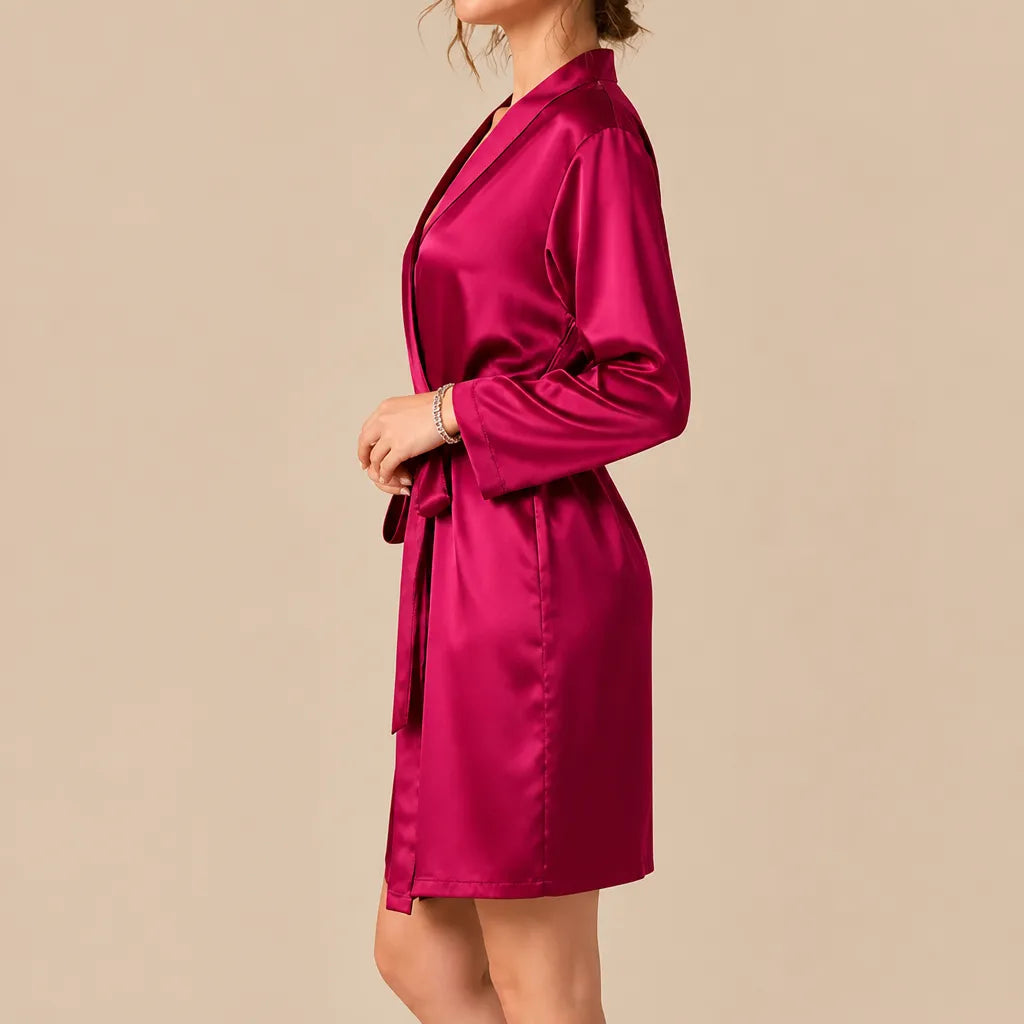 La boutique du peignoir Peignoir Court Femme - en Satin Uni, Framboise