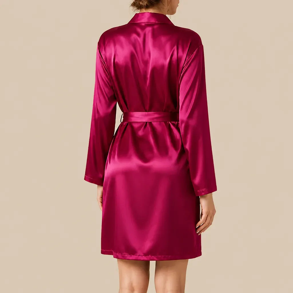 La boutique du peignoir Peignoir Court Femme - en Satin Uni, Framboise