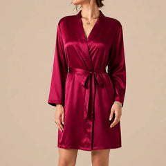 La boutique du peignoir Peignoir Court Femme - en Satin Uni, Framboise