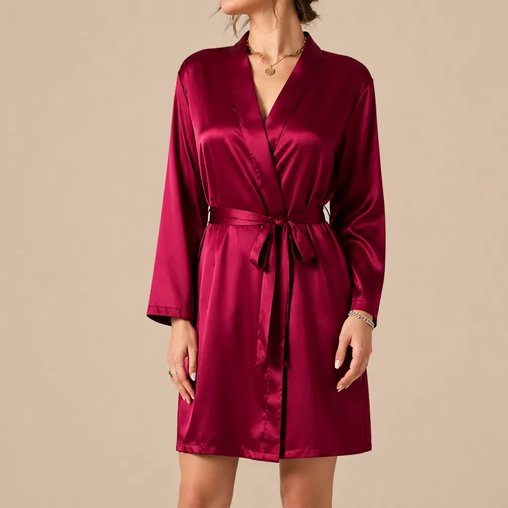 La boutique du peignoir Peignoir Court Femme - en Satin Uni, Framboise
