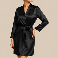 La boutique du peignoir Peignoir Court Femme - en Satin Uni, Noir