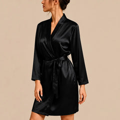 La boutique du peignoir Peignoir Court Femme - en Satin Uni, Noir