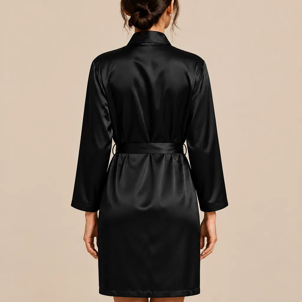 La boutique du peignoir Peignoir Court Femme - en Satin Uni, Noir