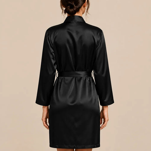 La boutique du peignoir Peignoir Court Femme - en Satin Uni, Noir