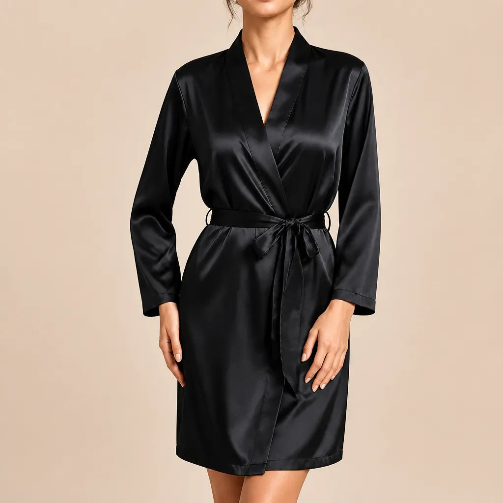 La boutique du peignoir Peignoir Court Femme - en Satin Uni, Noir