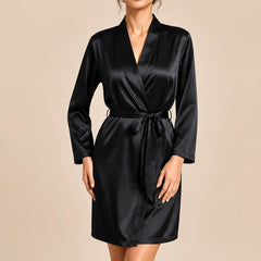 La boutique du peignoir Peignoir Court Femme - en Satin Uni, Noir