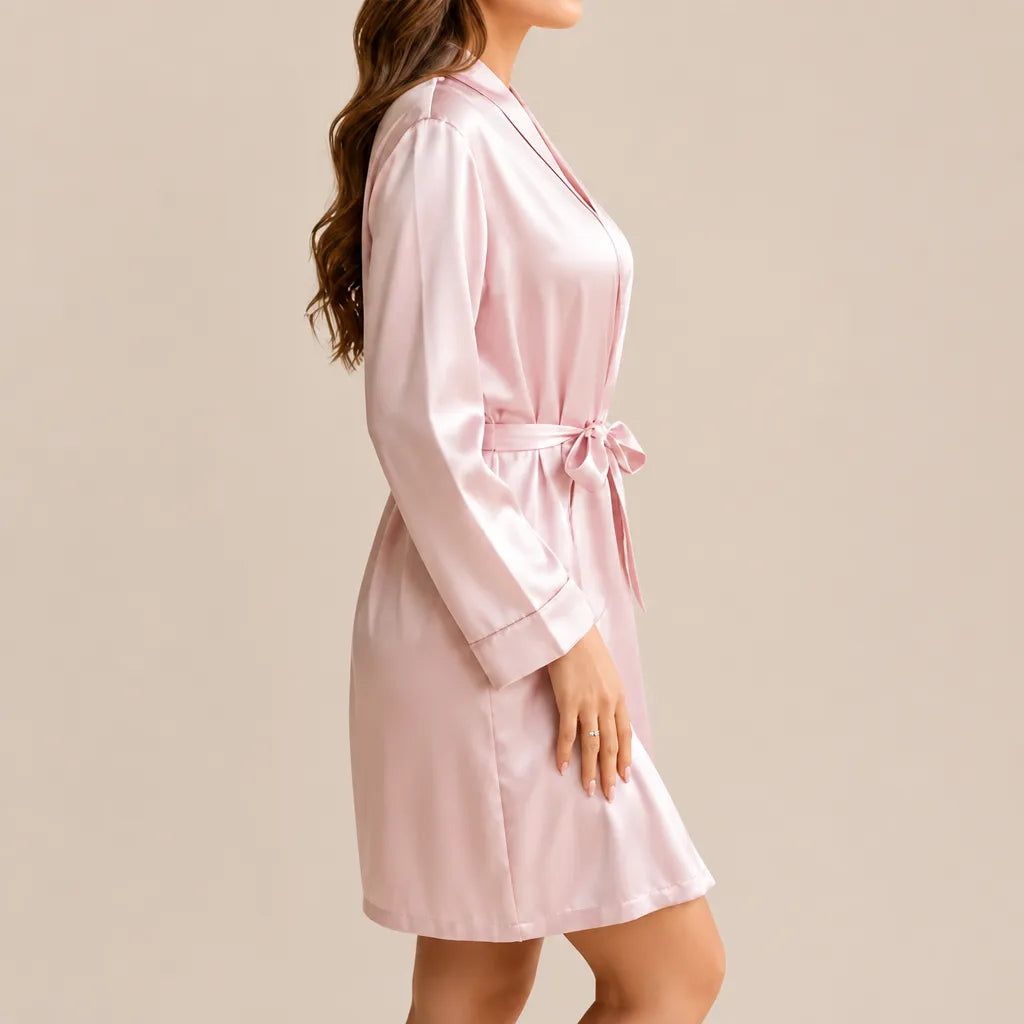 La boutique du peignoir Peignoir Court Femme - en Satin Uni, Rose Poudré