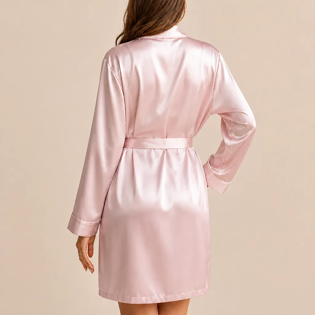 La boutique du peignoir Peignoir Court Femme - en Satin Uni, Rose Poudré