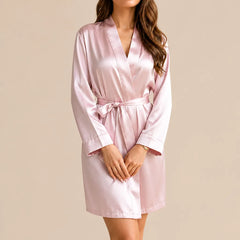 La boutique du peignoir Peignoir Court Femme - en Satin Uni, Rose Poudré