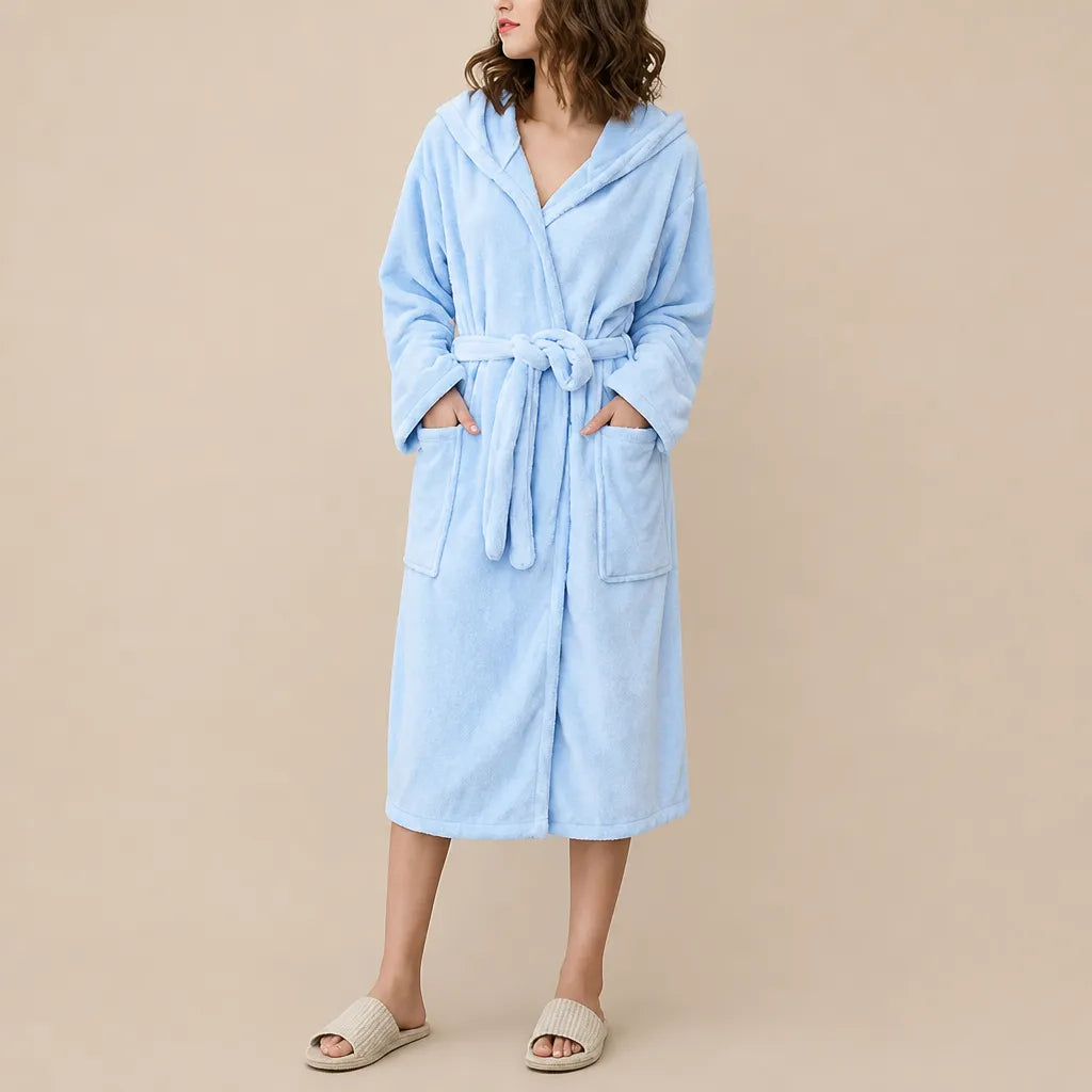 La boutique du peignoir Peignoir de Bain Femme - Microfibre à Capuche, Bleu Ciel