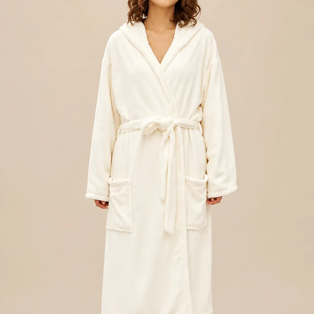 La boutique du peignoir Peignoir de Bain Femme - Microfibre à Capuche, Écru