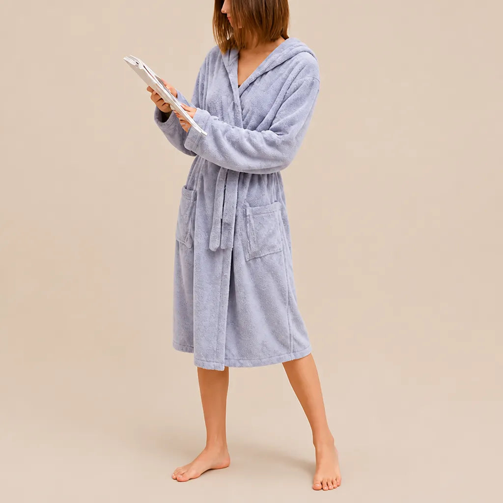 La boutique du peignoir Peignoir de Bain Femme - Microfibre à Capuche, Gris Lavande