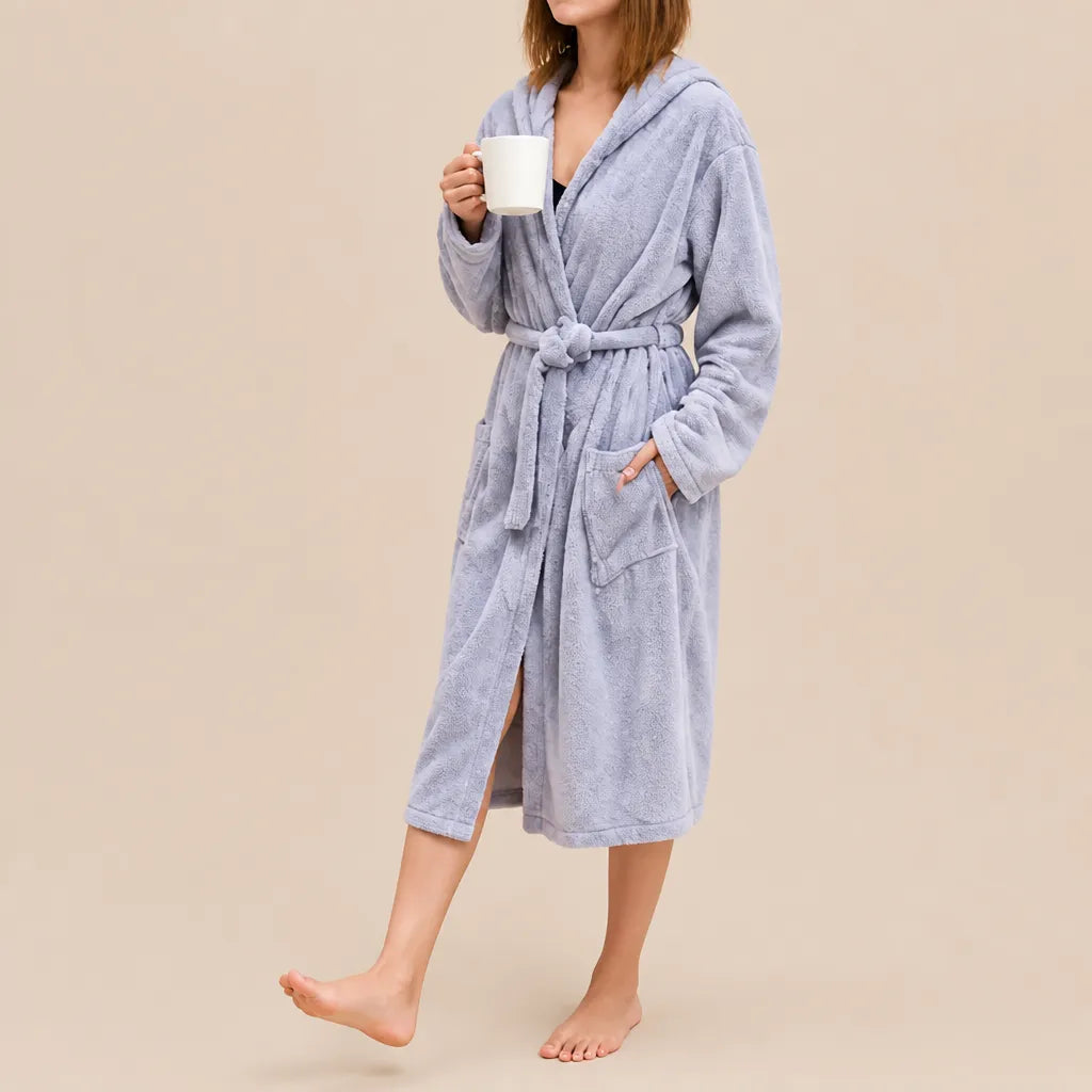 La boutique du peignoir Peignoir de Bain Femme - Microfibre à Capuche, Gris Lavande