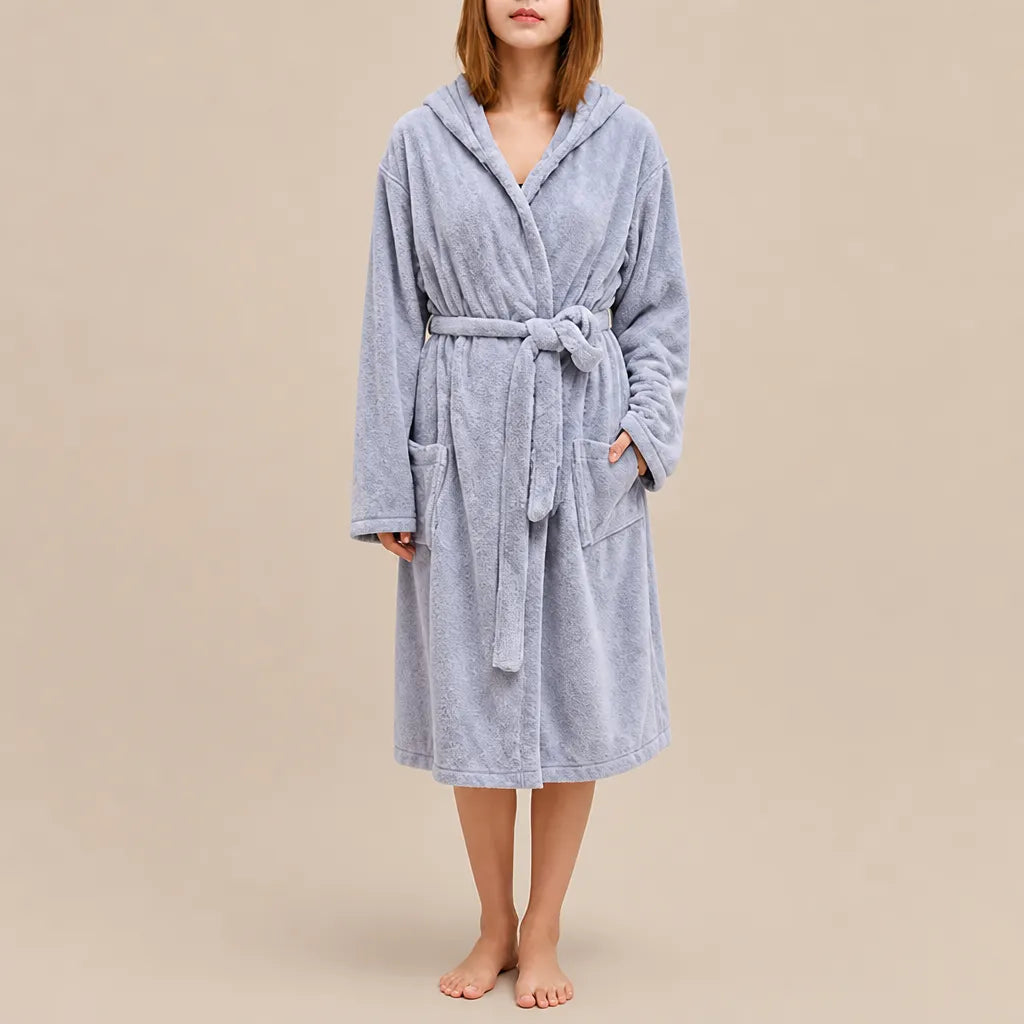 La boutique du peignoir Peignoir de Bain Femme - Microfibre à Capuche, Gris Lavande