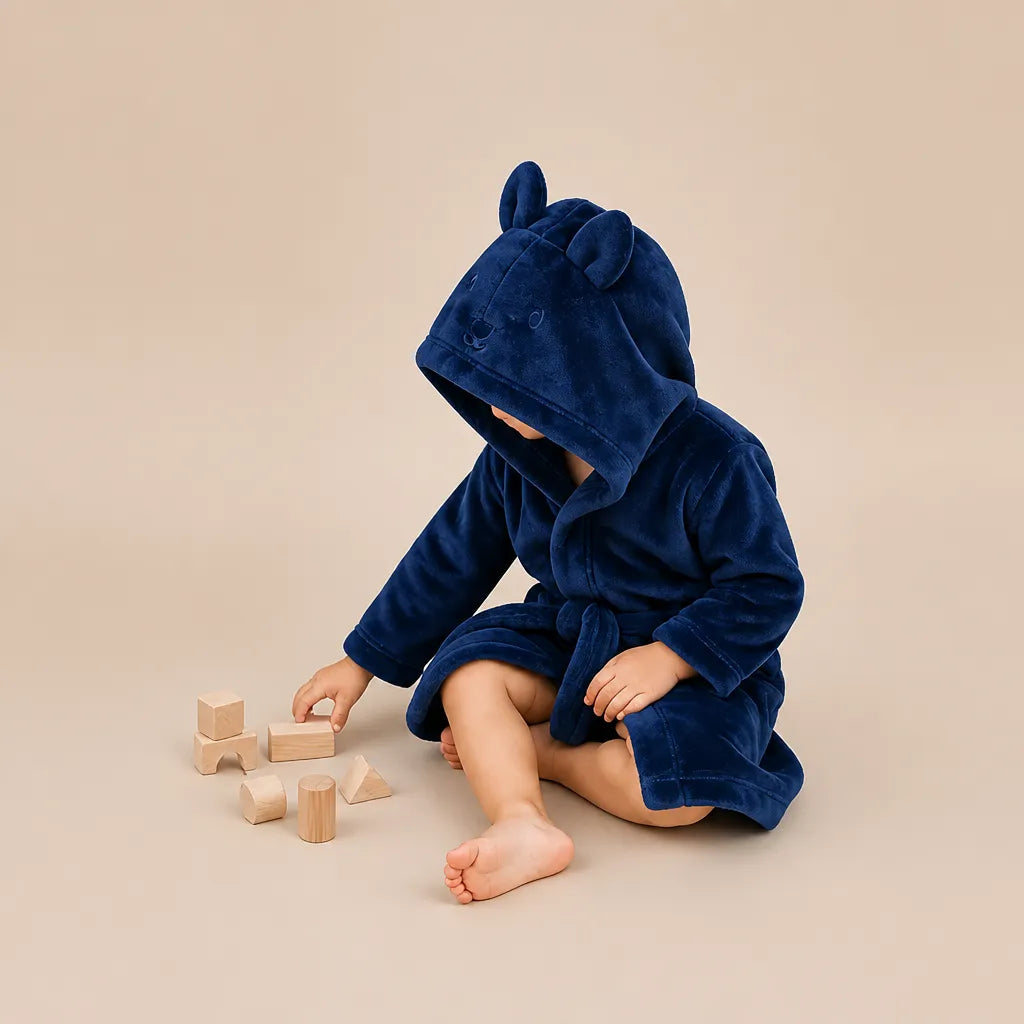 La boutique du peignoir Peignoir Enfant - Polaire à Capuche Ourson, Bleu Marine