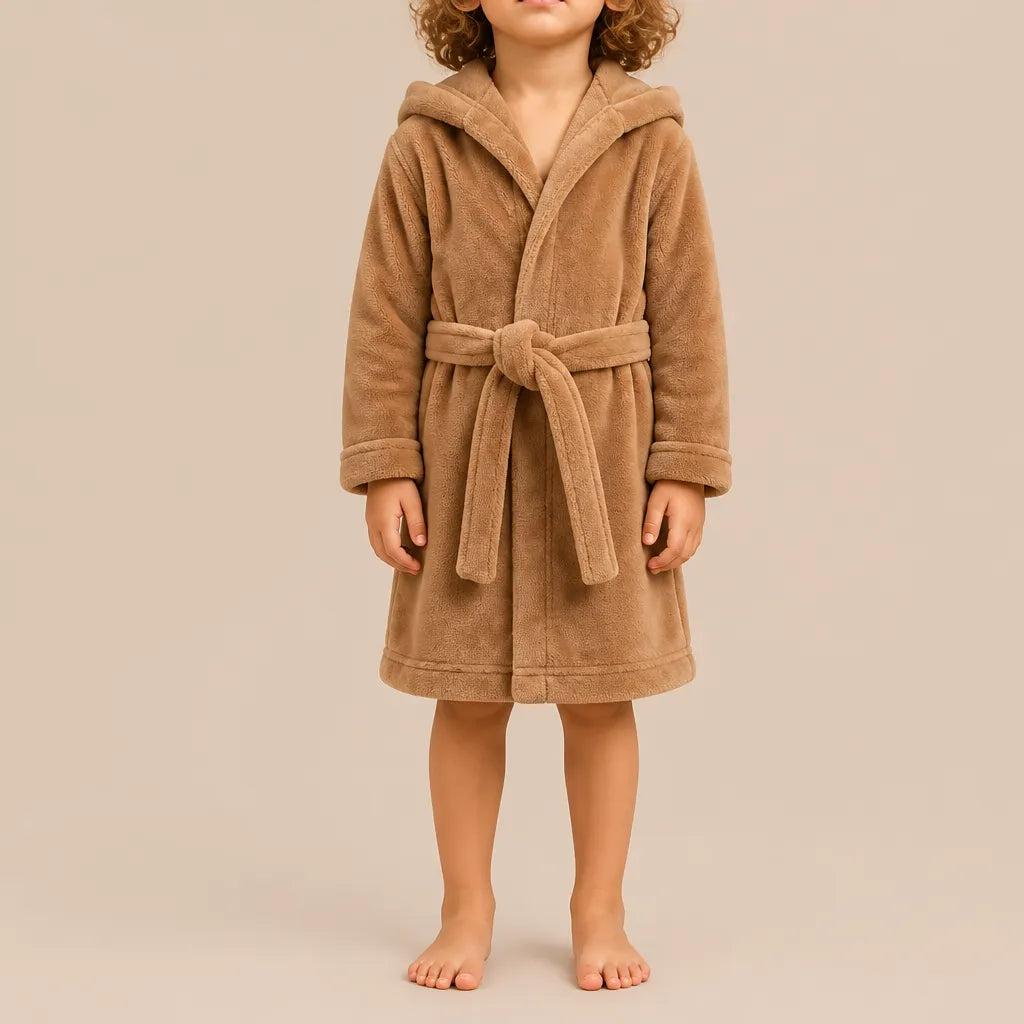 La boutique du peignoir Peignoir Enfant - Polaire à Capuche Ourson, Marron Caramel