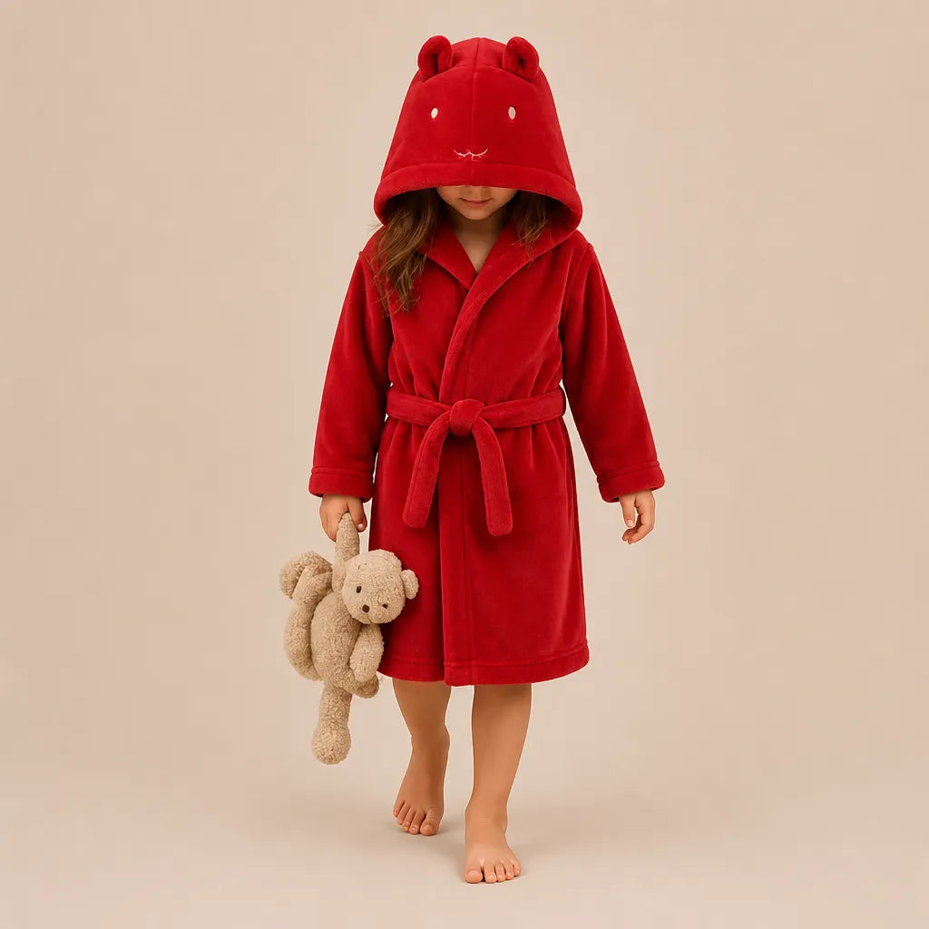 La boutique du peignoir Peignoir Enfant - Polaire à Capuche Ourson, Rouge
