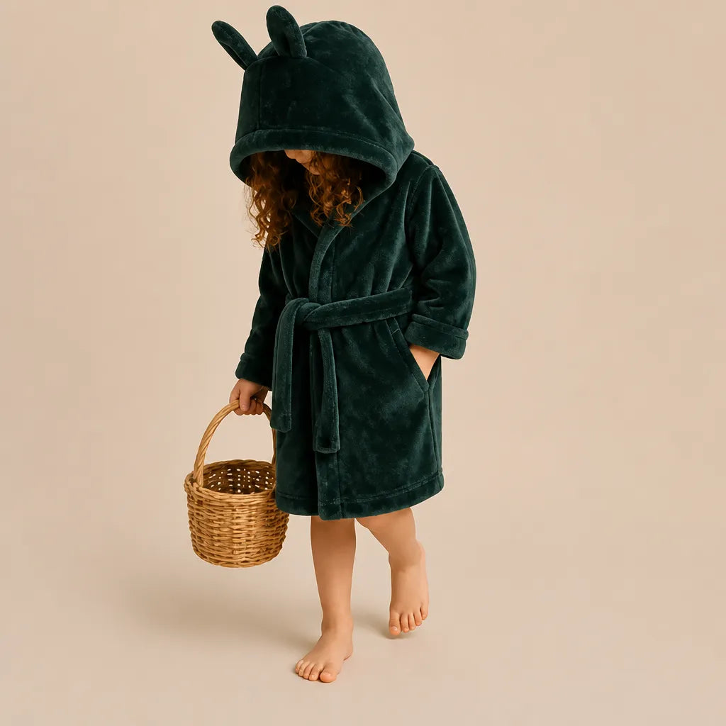 La boutique du peignoir Peignoir Enfant - Polaire à Capuche Ourson, Vert Sapin