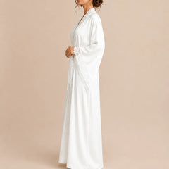 La boutique du peignoir Peignoir Femme Luxe - Satin Long à Dentelle, Blanc