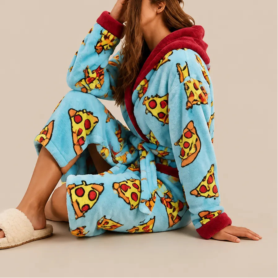 La boutique du peignoir Peignoir Femme Polaire - Long à Capuche, Bleu Ciel à Pizzas