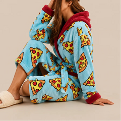 La boutique du peignoir Peignoir Femme Polaire - Long à Capuche, Bleu Ciel à Pizzas