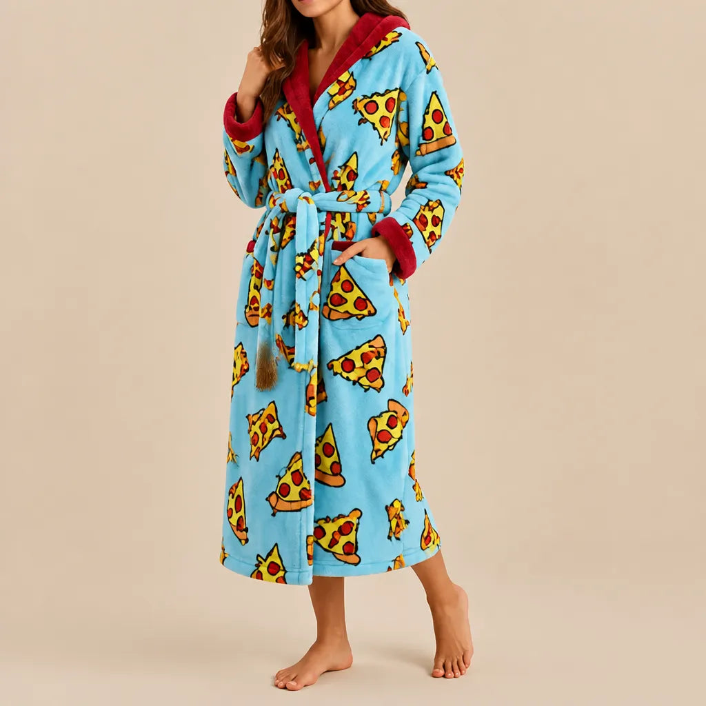 La boutique du peignoir Peignoir Femme Polaire - Long à Capuche, Bleu Ciel à Pizzas