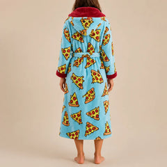 La boutique du peignoir Peignoir Femme Polaire - Long à Capuche, Bleu Ciel à Pizzas
