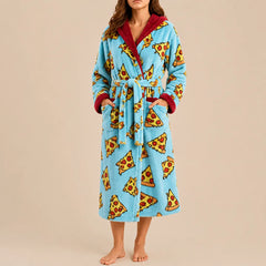 La boutique du peignoir Peignoir Femme Polaire - Long à Capuche, Bleu Ciel à Pizzas