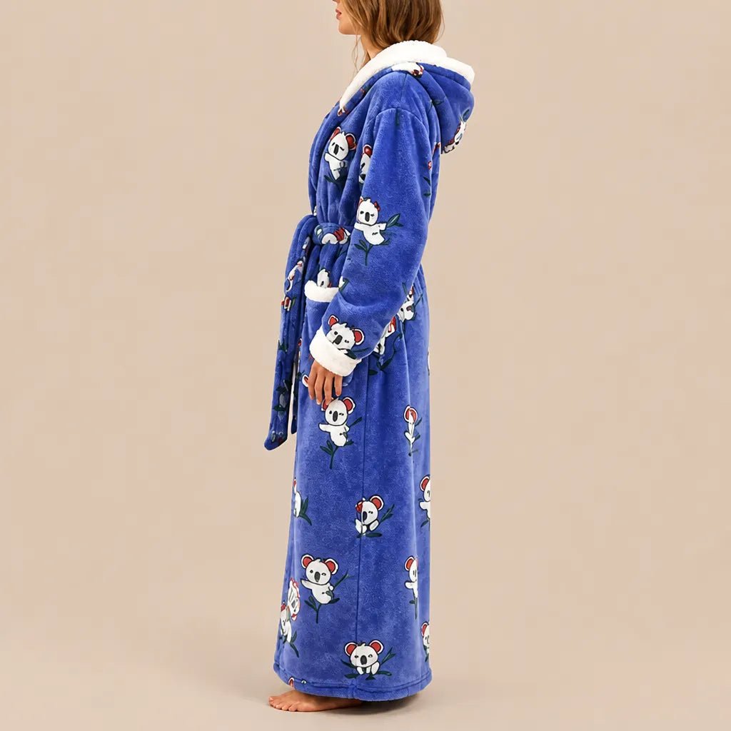 La boutique du peignoir Peignoir Femme Polaire - Long à Capuche, Bleu Roi à Koalas