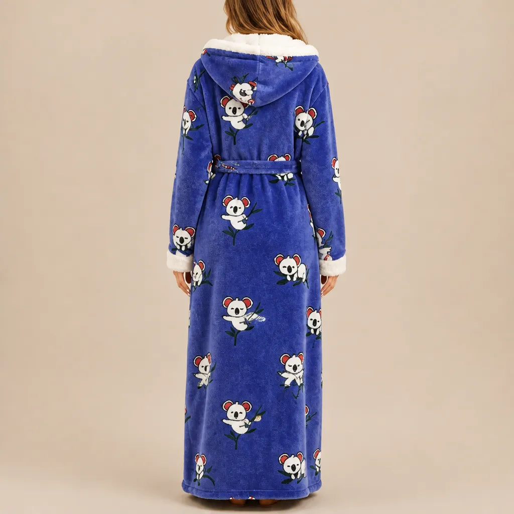 La boutique du peignoir Peignoir Femme Polaire - Long à Capuche, Bleu Roi à Koalas