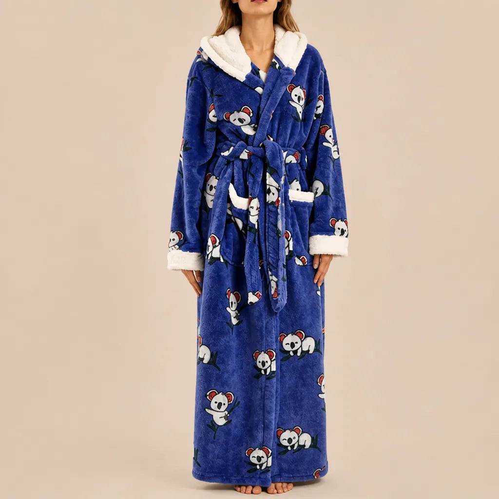 La boutique du peignoir Peignoir Femme Polaire - Long à Capuche, Bleu Roi à Koalas