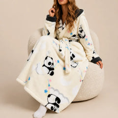 La boutique du peignoir Peignoir Femme Polaire - Long à Capuche, Écru à Pandas