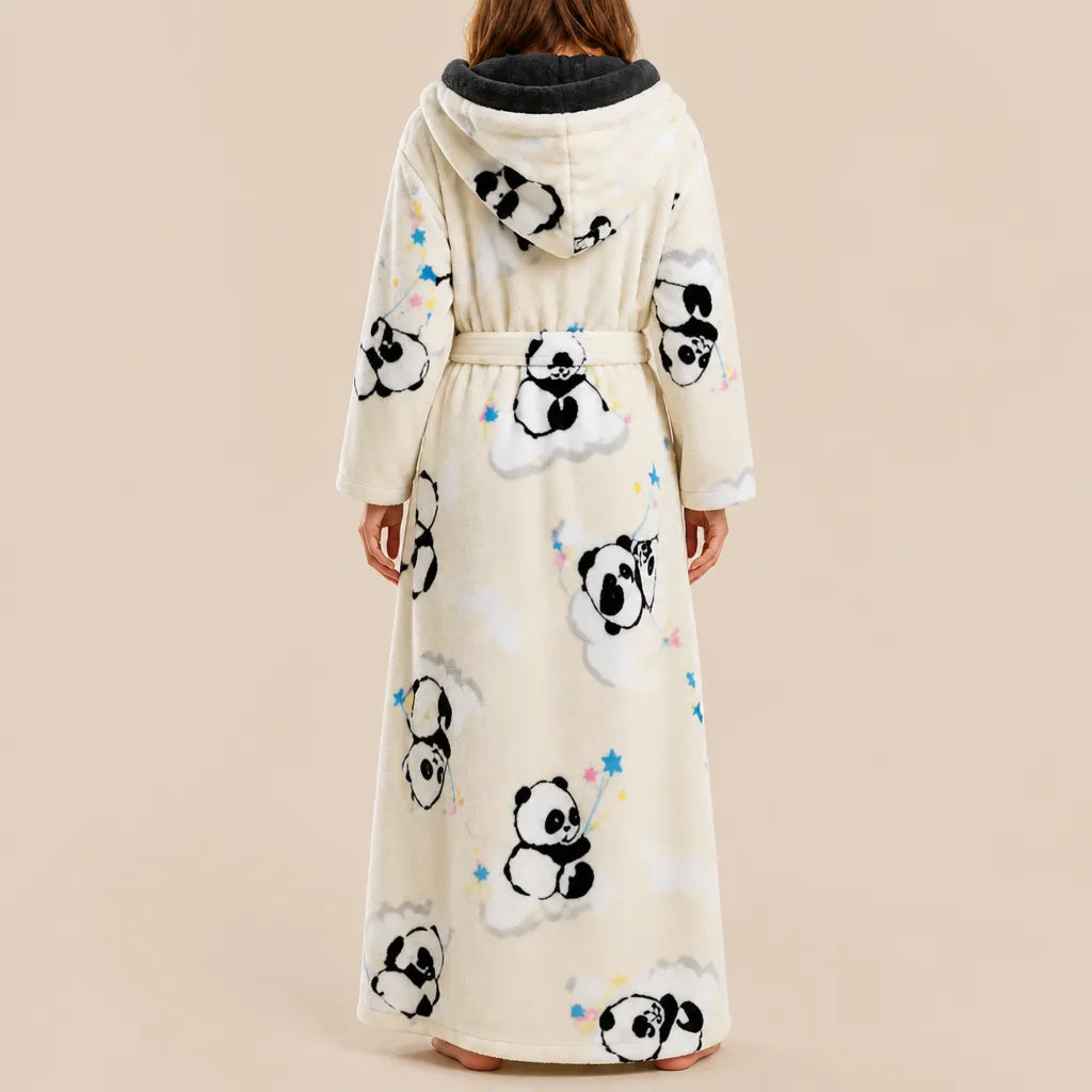 La boutique du peignoir Peignoir Femme Polaire - Long à Capuche, Écru à Pandas