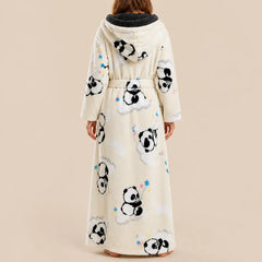 La boutique du peignoir Peignoir Femme Polaire - Long à Capuche, Écru à Pandas