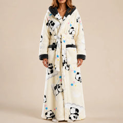 La boutique du peignoir Peignoir Femme Polaire - Long à Capuche, Écru à Pandas